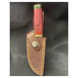 Damascus steel fixed blade knife w/ leather sheath