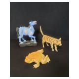 Three vintage carved wood animal figures