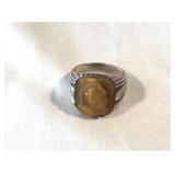 Sterling silver ring carved tiger eye conquistador