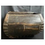 Vintage Asian wood & metal grain bucket