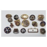 Sixteen 10k gold vintage pins, some with diamonds