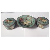 Set vintage cloisonne enamel and brass dish, and