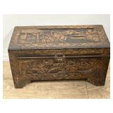 Vintage Asian carved camphor wood chest