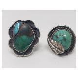 Two vintage silver and turquoise rings