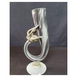 Glass and brass horn vase
