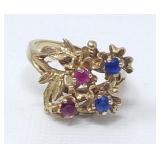 14k gold ring with multicolor semiprecious stones