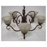 Vintage metal 5-arm chandelier with frosted