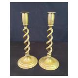 Pair of vintage barley twist stem brass