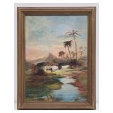 Vintage oil painting on board