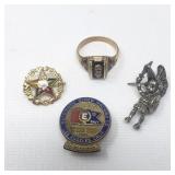 10k gold, sterling, and silver, ring, pins