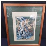 Kirifuri waterfall on Mt. Kurokami block print