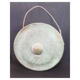 Vintage Burmese bronze temple gong with mallet