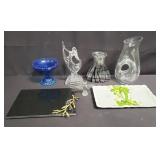 Box of marble tray, ceramic snack dish, glass