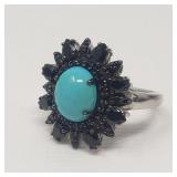 Sterling silver ring with turquoise and black