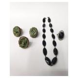 Vintage ring and earring set with green stone