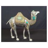 Aluminum and brass camel figure with ceramic beads
