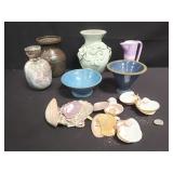 Group of pottery vases, pitcher, bowl and