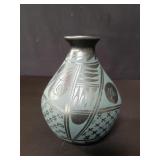 Vintage signed black clay vase