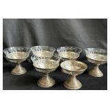 Group of six sterling silver and glass sherbet