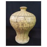 Vintage Japanese pottery vase with engraved