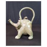 Vintage signed pottery elephant tea pot with