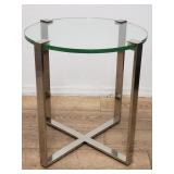 Contemporary chrome side table with glass top