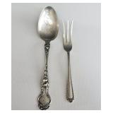 Sterling silver spoon and olive fork