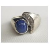 14k white gold ring with sapphire and diamonds