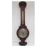 Vintage carved walnut barometer, as is