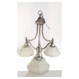 Vintage metal 3-arm chandelier with glass