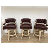 Group of 3 blonde wood & leather barstools