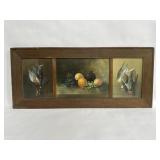 Vintage prints in a 3 panel wood frame