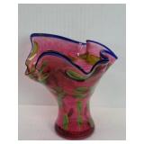 Vintage green, blue and cranberry ruffled art