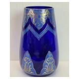 Vintage Bohemian gilt and cobal blue glass vase