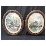 2 framed pencil signed oval prints w/COA on verso