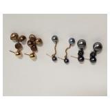 14k gold, Tahitian pearl, and blue topaz earrings