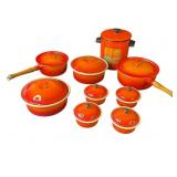 Lot of vintage enamel cast iron pots