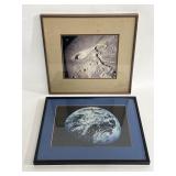 2 framed space prints of moon and earth
