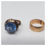 14k gold ring with aquamarine and 18k gold ring