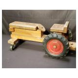 Vintage wood tractor with rubber wheels