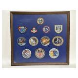 Framed collection of vintage Apollo patches