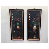 Pair of vintage Chinese carved jade and coral