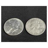 Pair of 1962 & 1964 Franklin & Kennedy coins