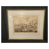 Hand colored etching "The city hunt"