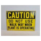 Vintage metal and  enameled Caution sign