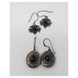 2 pairs of sterling silver and onyx earrings