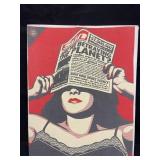 Framed on canvas cut out of Shepard Fairey