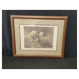 Antique hand colored etching with certificate of