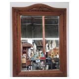 Antique carved wood wall beveled mirror