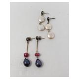 Sterling silver peacock pearl and ruby dangle
